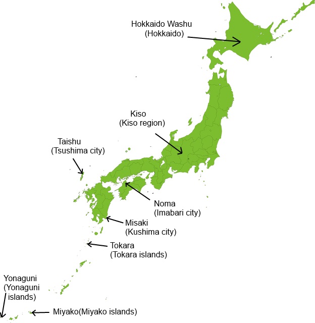 日本在来馬分布図